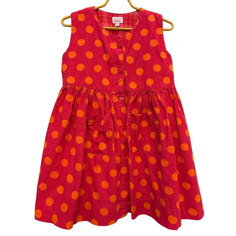 Room Seven Pink Corduroy Dress with Orange Polka Dots Girls Size 6